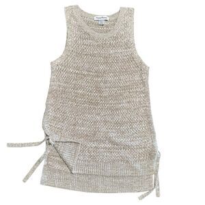 Tommy Bahama Sleeveless Basket-Weave Sweater Side Slits with Self Ties XXS Tan
